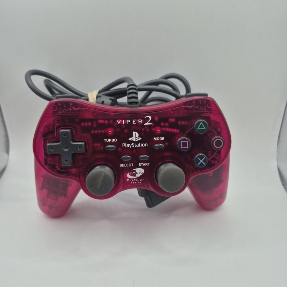 Viper2 Controller Platinum Series #80075 #000-8011 Clear Red Nyco PS2 - BROKEN
